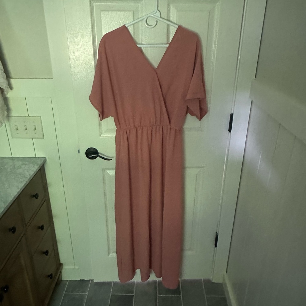 Gibson Pink Flutter Sleeve Wrap Maxi Dress